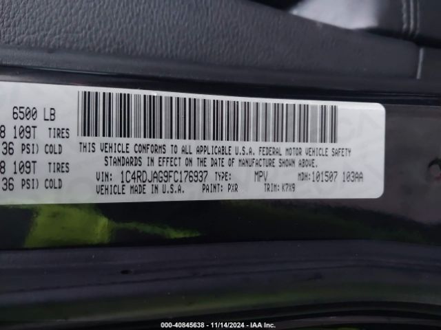 1C4RDJAG9FC176937 Dodge Durango Sxt