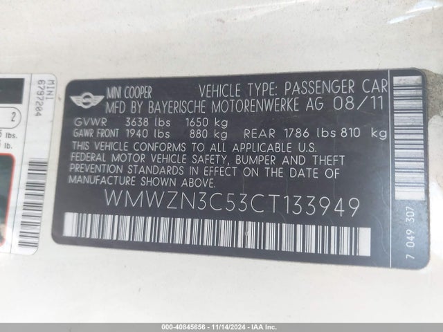 2012 MINI COOPER WMWZN3C53CT133949 Photo 8