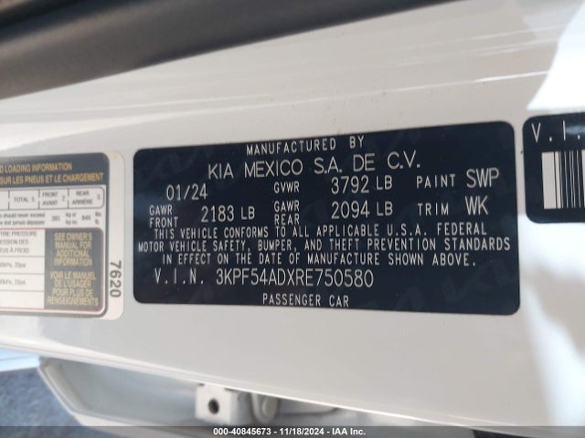 3KPF54ADXRE750580 KIA mpi nu