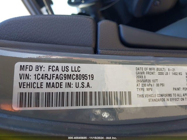 1C4RJFAG9MC809519 Jeep Grand Cherokee Laredo X 4x4