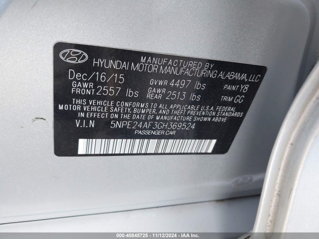 Hyundai SONATA SE 2016 5NPE24AF3GH369524 Image 9