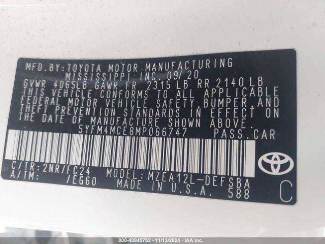 5YFM4MCE8MP066747 Toyota Corolla Se Apex Edition