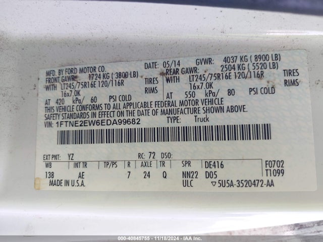 Ford E-250 Commercial 2014 1FTNE2EW6EDA99682 Image 9