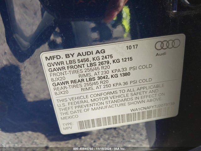 WA1CNAFY7J2073139 Audi Q5 2.0t Premium/2.0t Tech Premium
