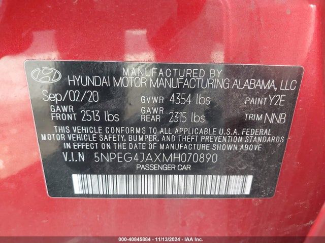 Hyundai SONATA SE 2021 5NPEG4JAXMH070890 Image 9