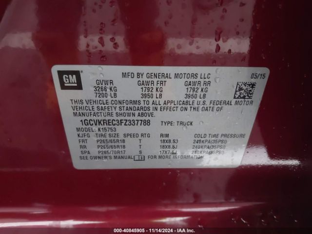 1GCVKREC3FZ337788 Chevrolet Silverado 1500 2lt
