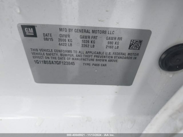 1G11B5SA7GF123845 Chevrolet Malibu Limited Ls