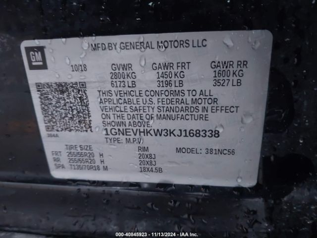 1GNEVHKW3KJ168338 Chevrolet Traverse 3lt