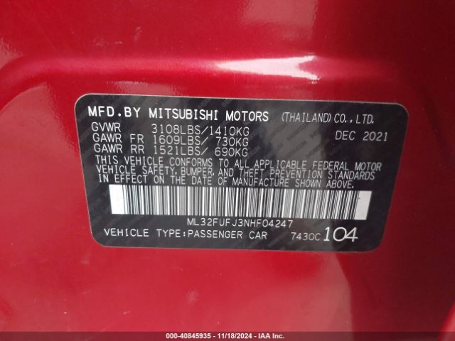 ML32FUFJ3NHF04247 Mitsubishi Mirage G4 Black Edition