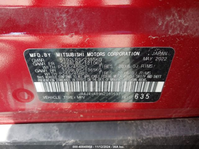 JA4J4VA89NZ080597 Mitsubishi Outlander Sel Special Edition