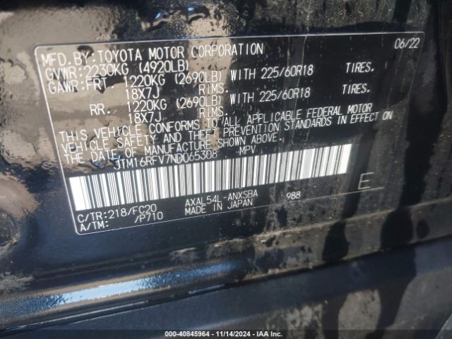 JTM16RFV7ND065308 Toyota Rav4 Hybrid Se