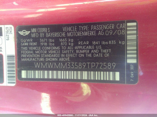 2009 MINI COOPER S CLUBMAN WMWMM33589TP72589 Photo 8