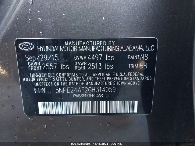 Hyundai SONATA SE 2016 5NPE24AF2GH314059 Image 9