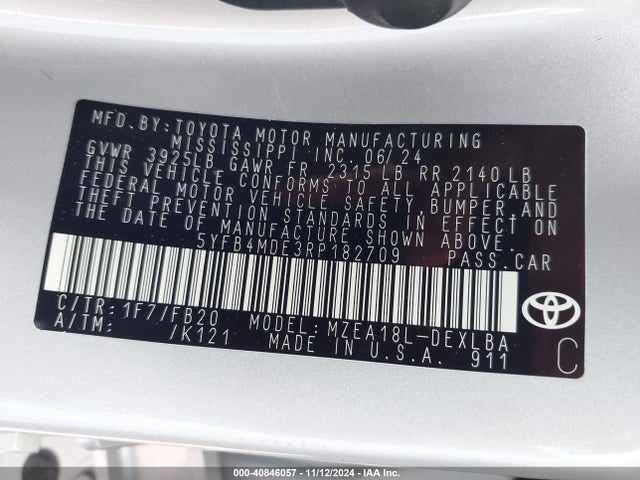 Toyota COROLLA LE 2024 5YFB4MDE3RP182709 Image 9