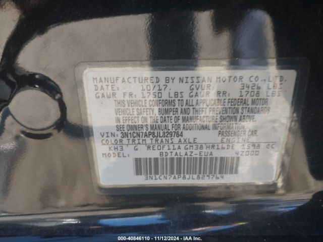 3N1CN7AP8JL829764 Nissan Versa 1.6 S+