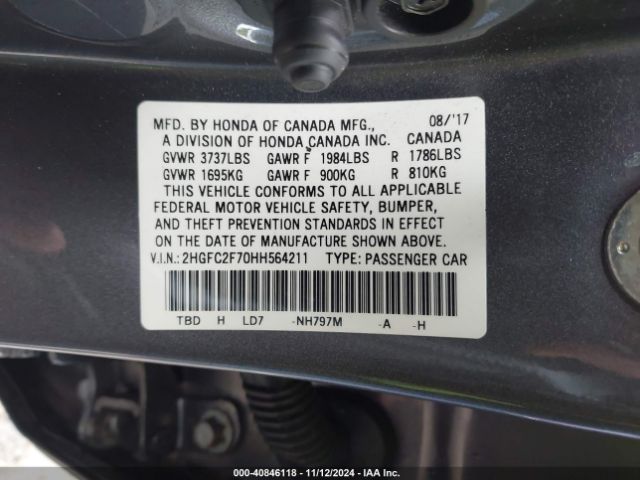 2HGFC2F70HH564211 Honda CIVIC EX