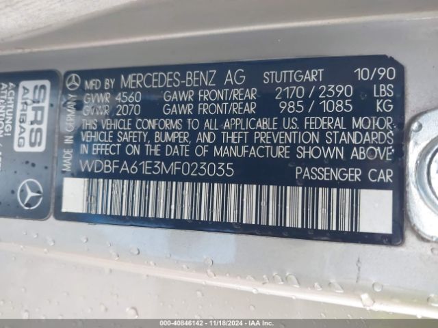 1991 MERCEDES-BENZ 300 WDBFA61E3MF023035 Photo 8