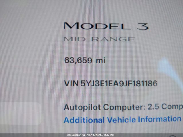 5YJ3E1EA9JF181186 Tesla Model 3 Long Range/mid Range