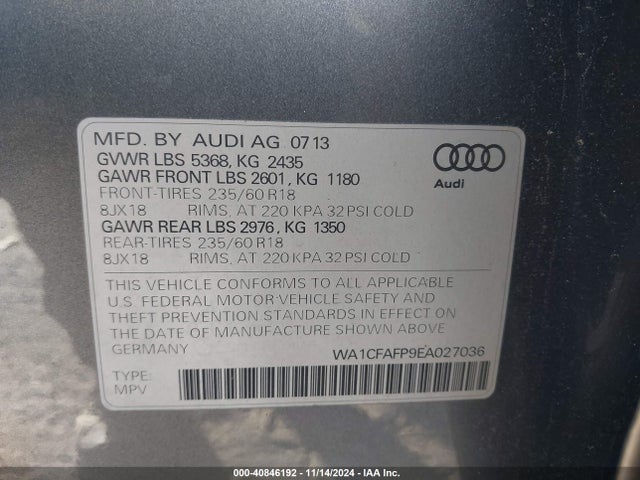 WA1CFAFP9EA027036 Audi Q5 2.0t Premium
