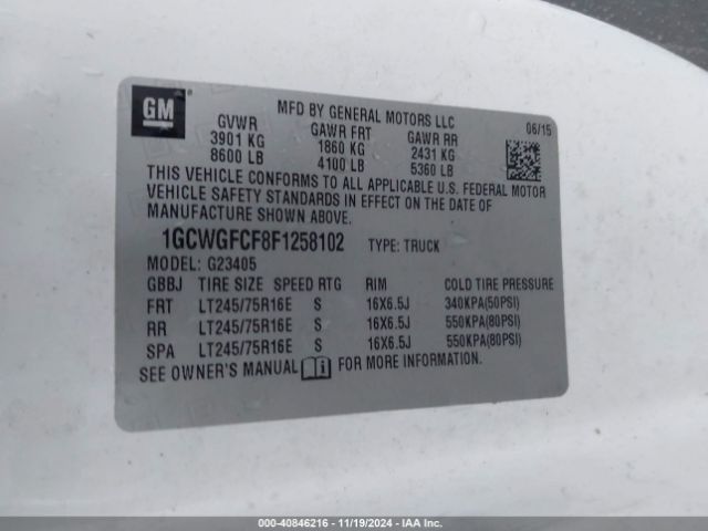 1GCWGFCF8F1258102 Chevrolet Express 2500 Work Van
