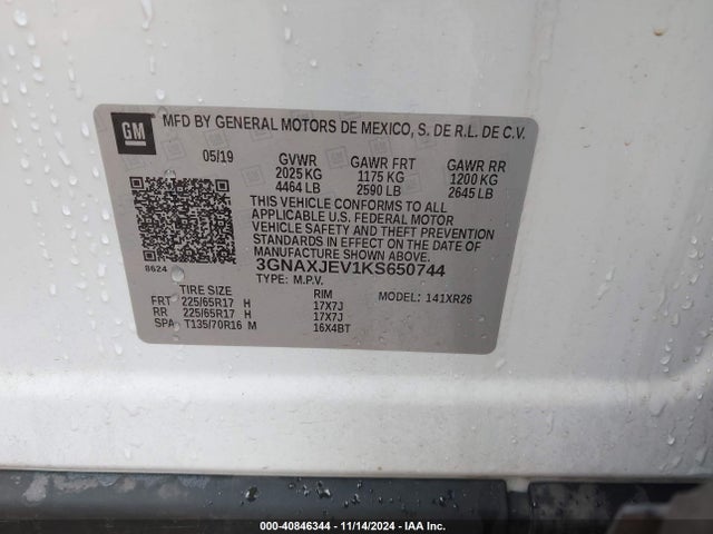 Chevrolet EQUINOX LT 2019 3GNAXJEV1KS650744 Image 9
