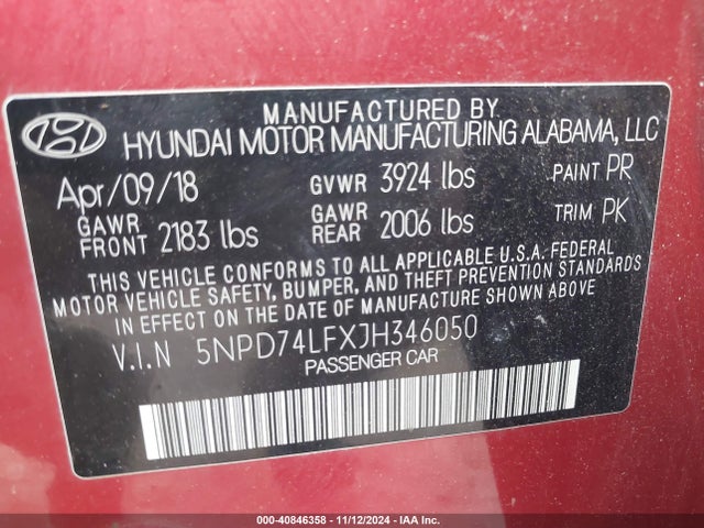 Hyundai ELANTRA SE 2018 5NPD74LFXJH346050 Image 9