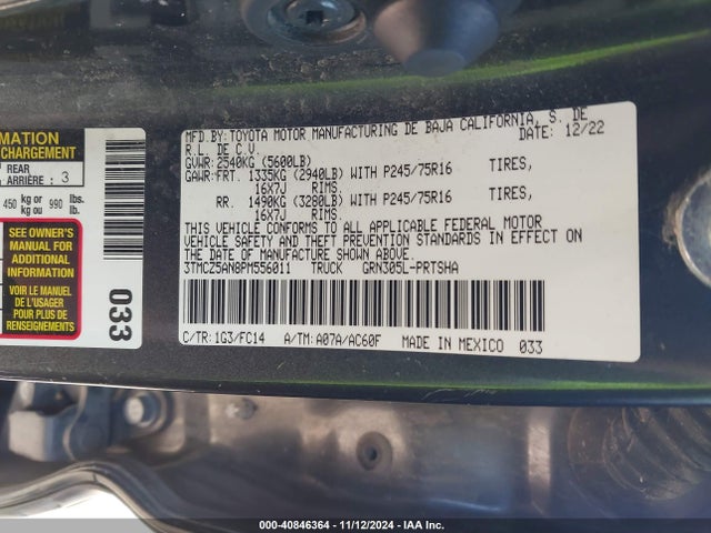 3TMCZ5AN8PM556011 Toyota Tacoma Sr5 V6