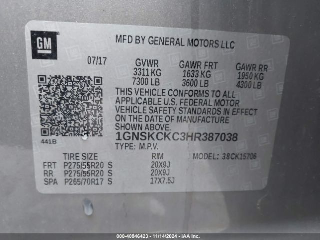 1GNSKCKC3HR387038 Chevrolet Tahoe Premier