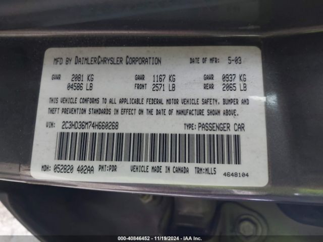 2004 CHRYSLER CONCORDE 2C3HD36M74H660268 Photo 8