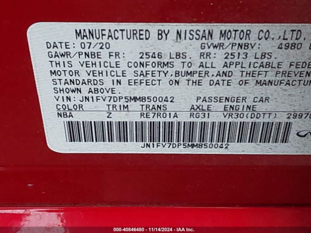 JN1FV7DP5MM850042 Infiniti Q50 Red Sport 400
