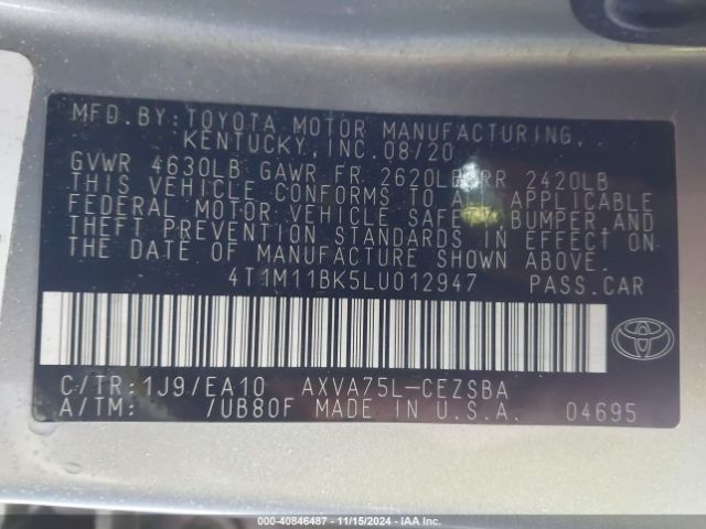 4T1M11BK5LU012947 Toyota Camry Se Awd