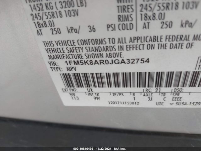 1FM5K8AR0JGA32754 Ford Police Interceptor Utility