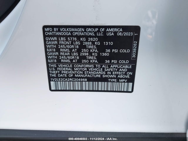 1V2LE2CA2RC204968 Volkswagen Atlas Cross Sport 2.0t Se