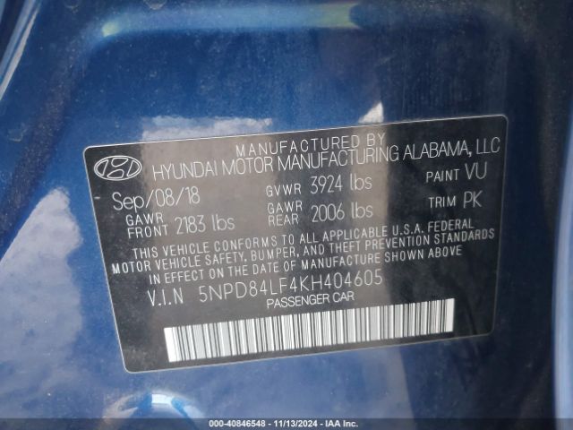 5NPD84LF4KH404605 Hyundai ELANTRA SEL