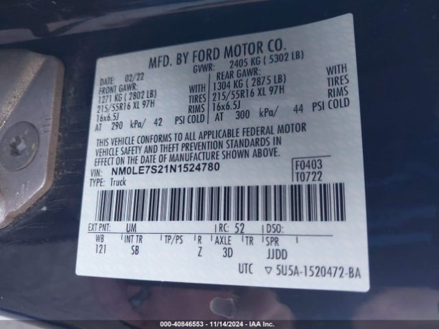 NM0LE7S21N1524780 Ford Transit Connect Xl Cargo Van