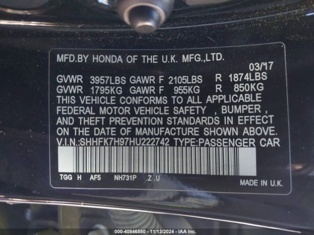 SHHFK7H97HU222742 Honda Civic Sport Touring