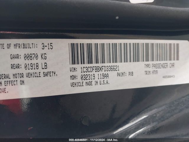 1C3CDFBBXFD336621 Dodge DART SXT