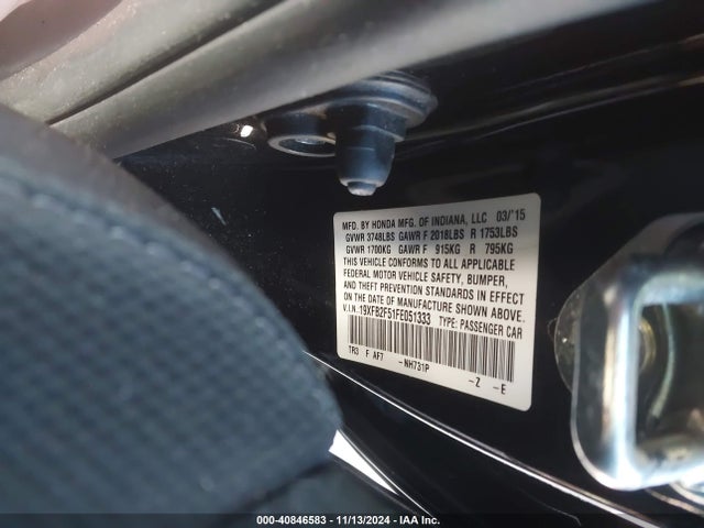 Honda Civic Lx 2015 19XFB2F51FE051333 Image 9