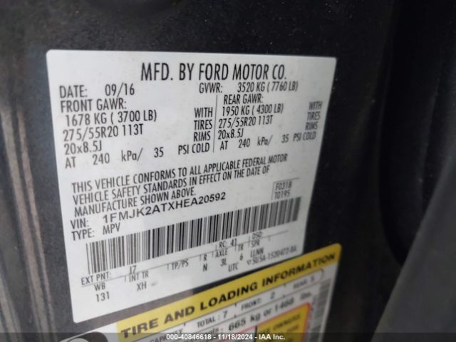 1FMJK2ATXHEA20592 Ford Expedition El Limited