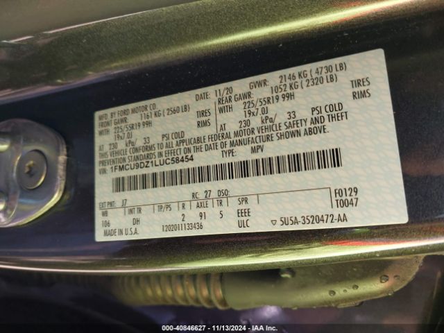 1FMCU9DZ1LUC58454 Ford Escape Titanium Hybrid