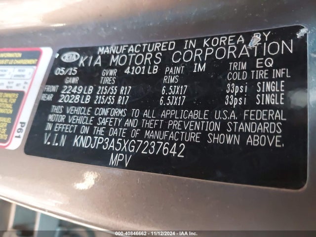 KIA SOUL + 2016 KNDJP3A5XG7237642 Image 9