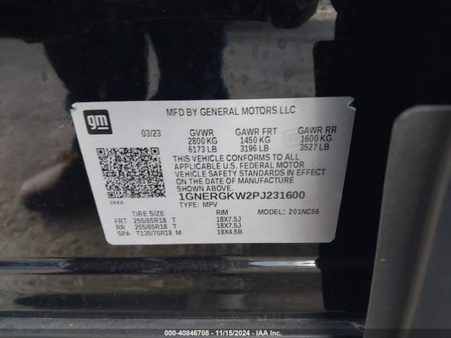 1GNERGKW2PJ231600 Chevrolet Traverse Fwd Lt Cloth