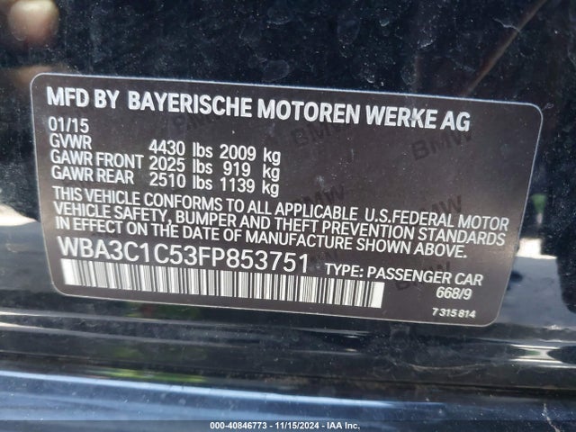 BMW 328I 2015 WBA3C1C53FP853751 Image 9