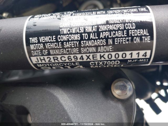 2014 HONDA CTX700 JH2RC694XEK000114 Photo 9