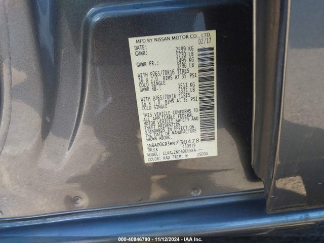 1N6AD0ER3HN730478 Nissan Frontier Sv