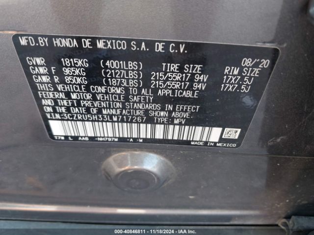 3CZRU5H33LM717267 Honda Hr-v 2wd Lx