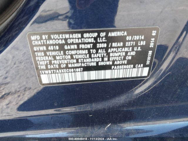 1VWBT7A3XEC081657 Volkswagen Passat 1.8t Se