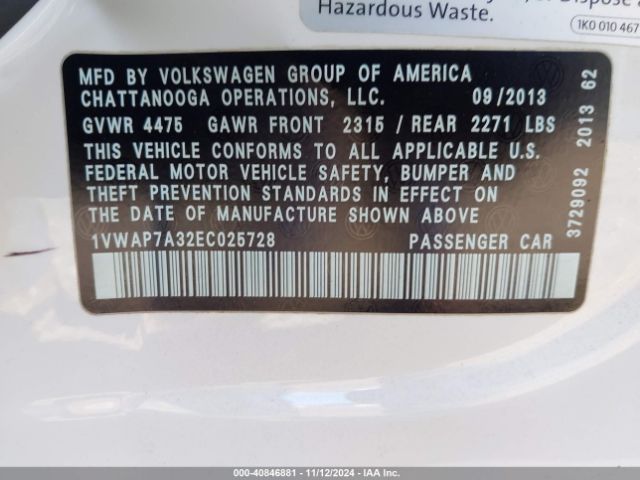 1VWAP7A32EC025728 Volkswagen Passat 2.5l S
