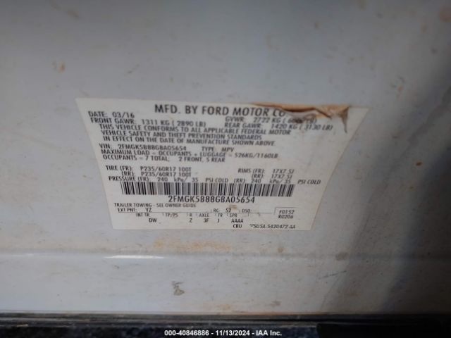 2FMGK5B88GBA05654 Ford FLEX SE