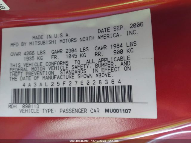 2007 MITSUBISHI ECLIPSE SPYDER 4A3AL25F27E028364 Photo 8